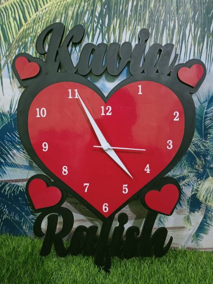 customised clock with red heart mdf